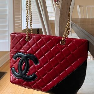 Red Quilted Chain Tote + Matching Pouch | Statement Bag Set